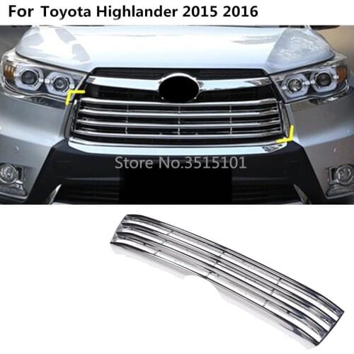 Car Body Cover Detector ABS Chrome Trim Front Up Grid Grill Grille Around Hoods 1pcs For Toyota Highlander 2015 2016 2017