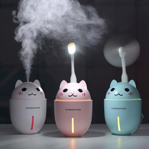 320ML Adorable Pet Mini Humidifier 3 in 1 USB Air Humidifier Ultrasonic Cool Mist Maker With Mini LED Light&USB Fan