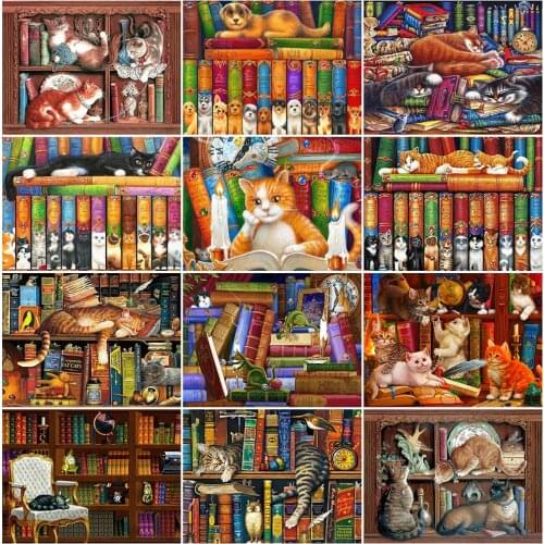 MomoArt 5D Diamond Mosaic Cat Full Drill Square Diamond Painting Animal Cross Stitch Embroidery Book Rhinestones Home Decoration