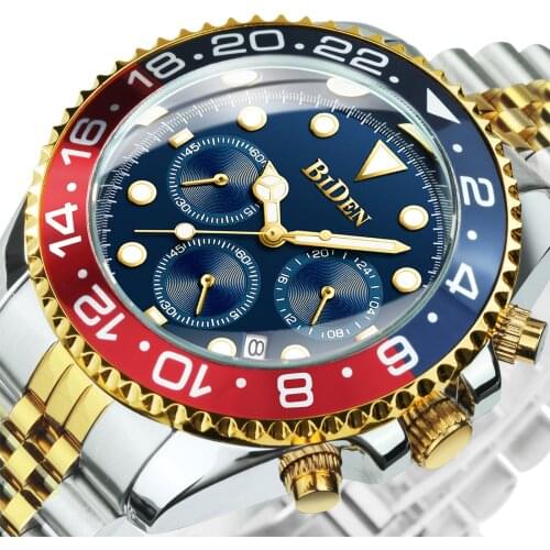 BIDEN Business Luxury Watches Mens 2021 Top Brand Stainless Steel Strap Sport Watch for Men Quartz Wristwatches Six-hand Clock