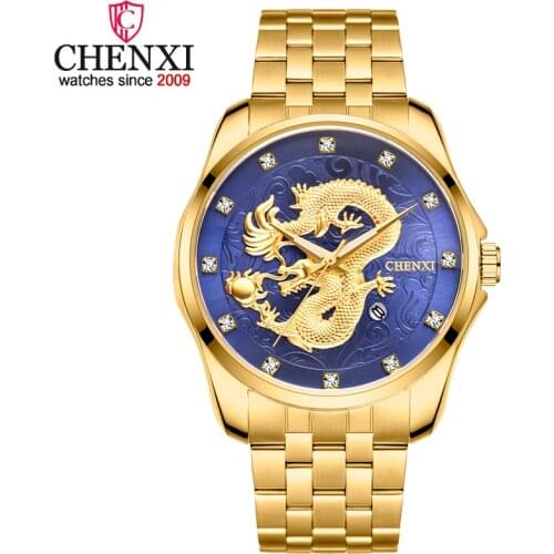 Top Brand Luxury Business Wristwatches CHENXI Stainless Steel Quartz Watches Men Dragon Watches Relogio Masculino horloge man