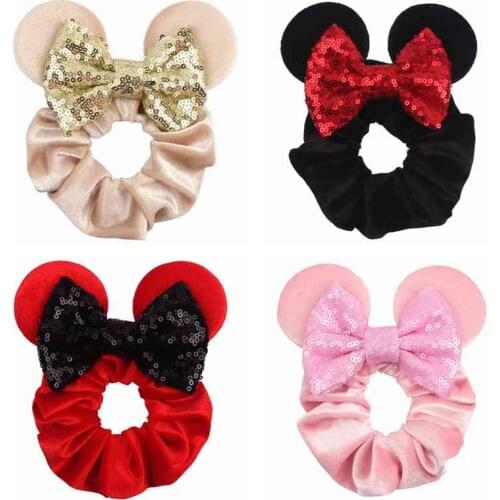 Soft Velvet Hair Bands For Girls Cute Sequins Girls Bow Kids Headwear Mouse Ears Elastic Pony Tail Holder Kids Hair Accessories
