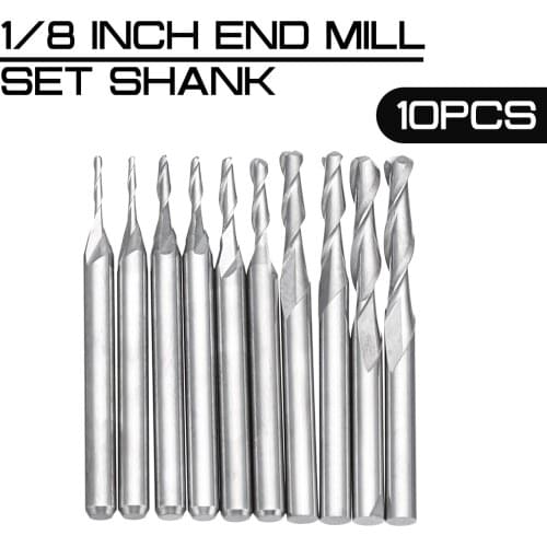 1/8 Inch End Mill Set Shank Carbide Ball Nose 10pcs 1mm-3.175mm 2 Flutes CNC Cutting Tool Milling Cutter for Wood Working
