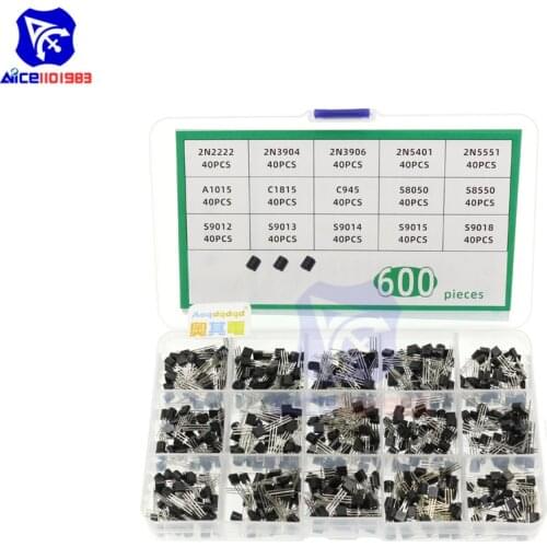 Diymore 15Values 600PCS NPN PNP Transistor TO-92 Power General Purpose Transistors Assortment Kit A1015 C945 S8050 2N2222 2N3904