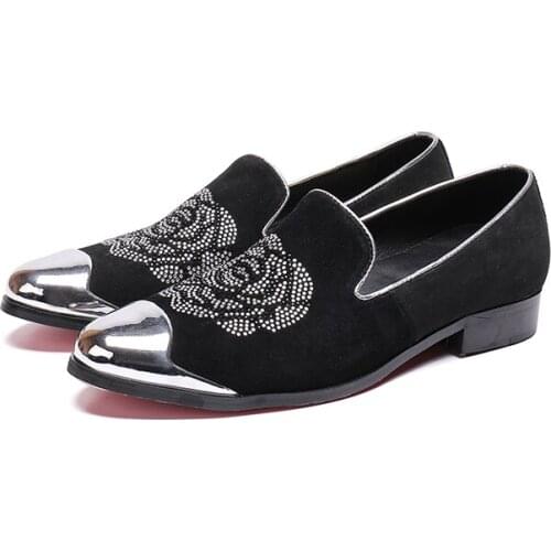 New Round toe and White crystal handmade men loafers men fashion Formal Shoes party dress shoes mens flats