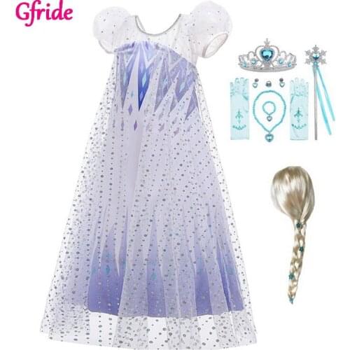 New Snow Queen 2 White Girls Elza Costume For Children Halloween Dress Kids Christmas Gowns Infant Holiday Dress