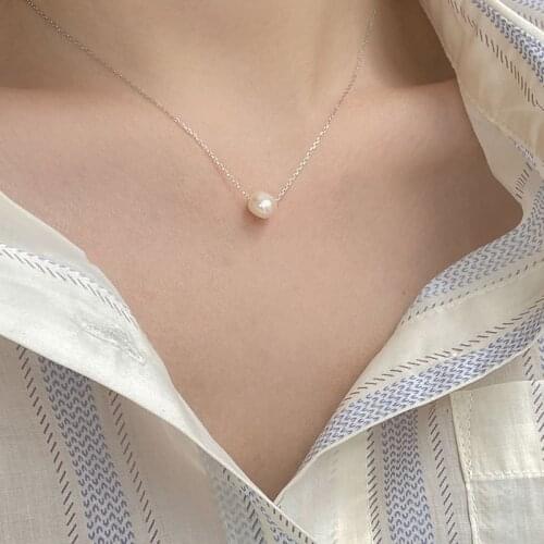 Real 925 Sterling Silver Baroque Pearl Necklace Woman Neck Chain, Simple Woman Choker Necklaces Fine Jewelry