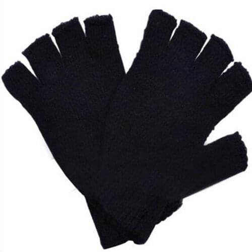 Fashion Black Short Half Finger Fingerless Wool Knit Wrist Glove Winter Warm Gloves Workout For Women And Men