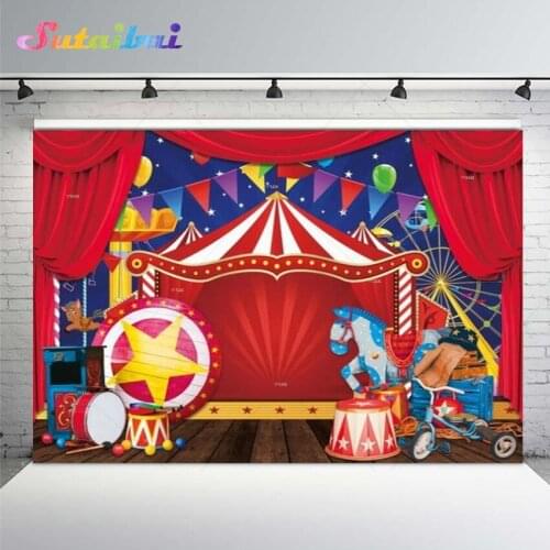 Fiesta Birthday Party Background Circus Red Curtain Stage Balloons Flags Baby Shower Decoration Photophone Photo Studio Backdrop