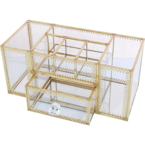 Glass Cosmetic Makeup Pen Organizer Jewelry Drawer Storage Box Display Case