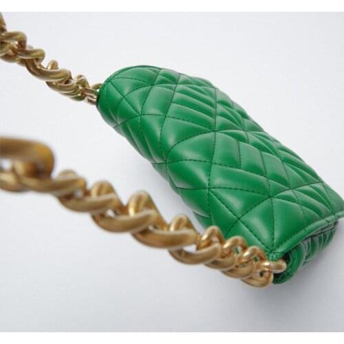 Branded Womens Handbag Green Small Flap 2021 Shoulder Bag Thick Metal Chain Women Clutch Bags Luxury Ladies Shoulder Purse