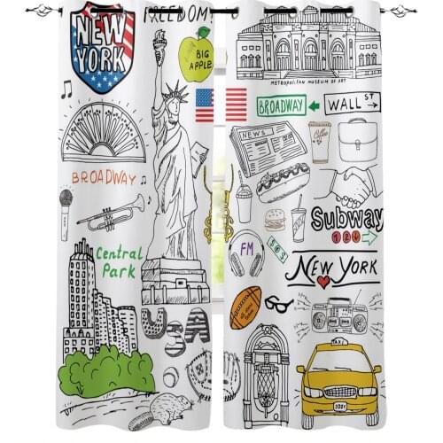 New York Element Blackout Curtains For Living Room Kids Window Treatment Cortina For Kitchen Bedroom