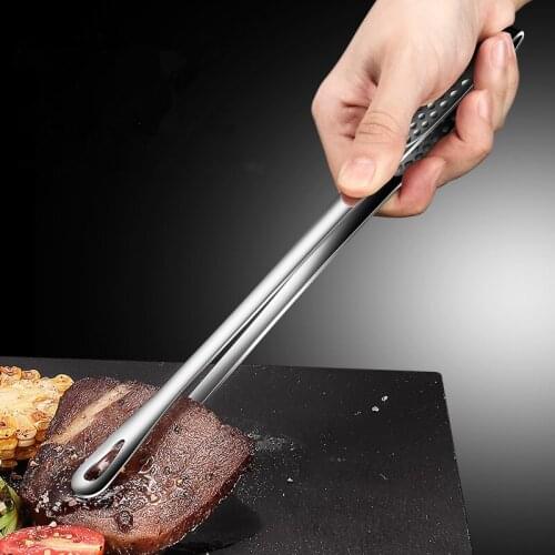 Tainless Steel Salad Barbecue Tongs Portable Picnic Clamp Heat Resistant Hollow-Out Bead Clip Kitchen Cooking Food Serving Tools