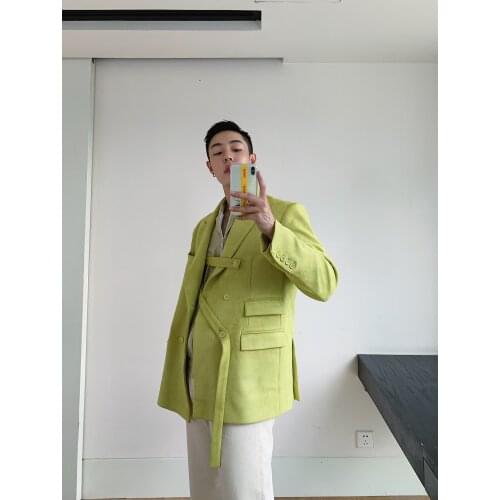 S-6XL!! custom-made!!! 2020 Original fluorescent green suede air layer crisp thick way to wear a suit jacket
