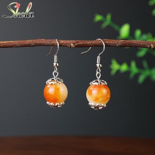 Natural Stone Dangle Earrings Unusual Green Black Yellow Pink White Beads Elegant Vintage Fashion Jewelry For Women Pendientes