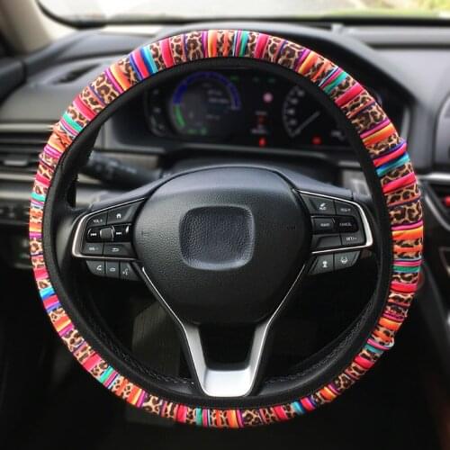X Autohaux Non-Slip Neoprene Elastic Colorful Leopard Pattern Car Steering Wheel Cover Waterproof Universal for Auto