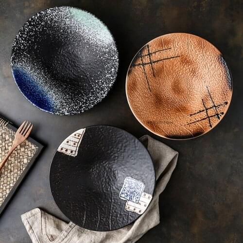 Japanese retro tableware bowl ceramic plate salad bowl cold noodle bowl creative home soup bowl commercial restaurant plate