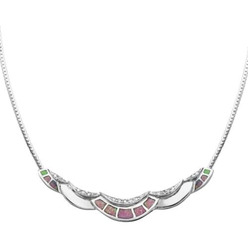 Eulonvan Charms Wedding love necklace for women big Jewelry & Accessories dropshipping Blue pink opal Rhodium Plated R4095 R4096