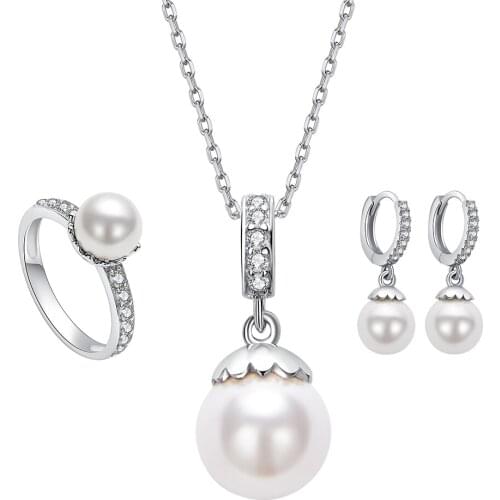 ZEMIOR 925 Sterling Silver For Women Rings Pendant Necklaces Clip Earrings Suit Artificial Pearl Party Fine Jewelry Hot Sale