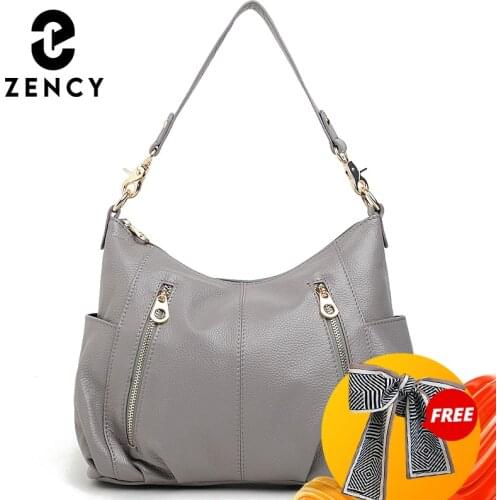 Zency 100% Genuine Leather Handbag Fashion Women Shoulder Bag Casual Tote More Pockets Design Female Messenger Crossbody Purse