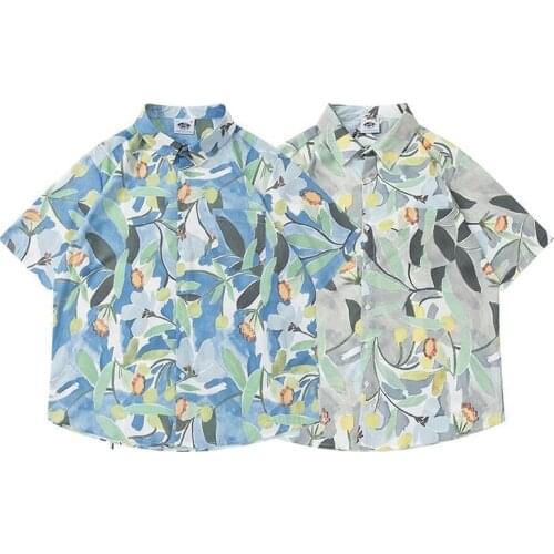 Deeptown Harajuku Shirt Women Vintage Short Sleeve Printed Blouses Oversized Streetwear Beach Style Hip Hop Casual Kpop Tops