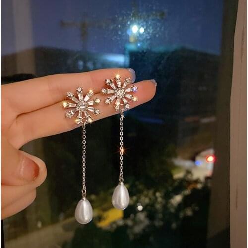 2021 Korean Fashion Jewelry Geometric Zircon Inlaid Elegant Pearl Drop Earrings for Women Girls Vintage Creative Earrings