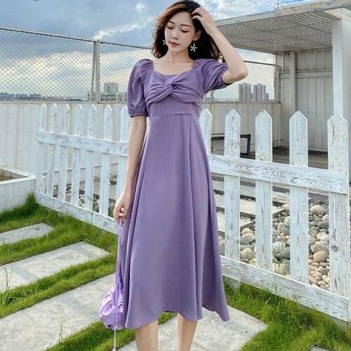 Women Dresses Summer 2021 Purple Dress Puff Sleeve Dress Vestido De Mujer