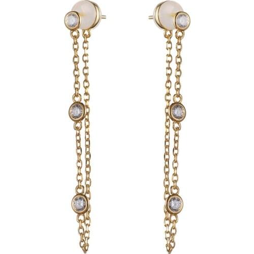 925 Sterling Silver Jewel Female Gold Tassel Drop Earrings for Women 2019 Statement Accessories Party Christmas Birthday Gifts