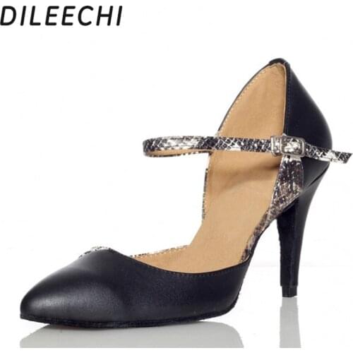 DILEECHI high-grade Womens Genuine leather professional modern Latin dance shoes High heels 7.5cm 8.5cm 10cm Ms single shoes
