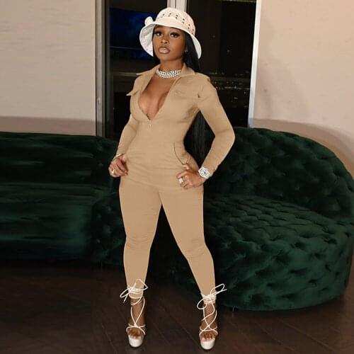 Cleavage Women Activewear V-neck Sexy Bodycon Full Sleeve Jumpsuit Skinny Rompers Solid Stretchy Bandage Fitness Casual Outfit