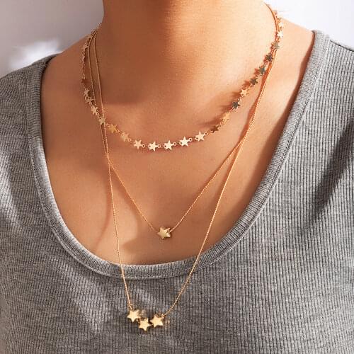 HuangTang Boho little Star Tassel Necklace for Women Vintage Gold Color Geometric Clavicle Chain Beach Jewelry Accessories 17440