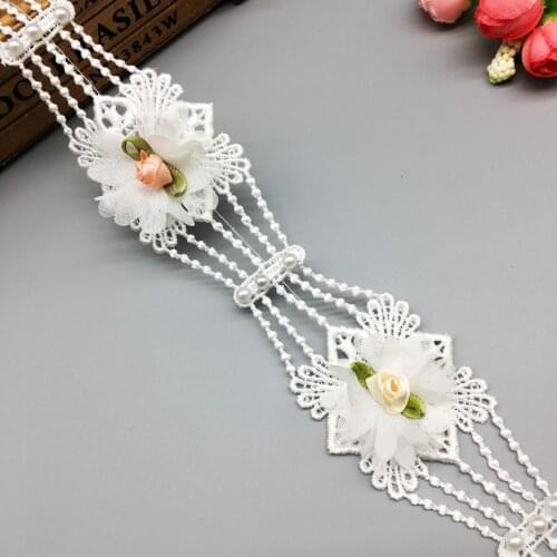1 yard Vintage 3D Flower Pearl Beaded Lace Trim Ribbon Fabric Embroidered Applique Patchwork Handmade DIY Wedding Sewing Craft