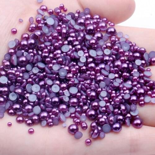2-12mm and Mix Size Dark Purple Half Round Imitation Pearl Loose Beads ABS Flatback Pearl Beads For DIY Nails Scrapbook Decorate