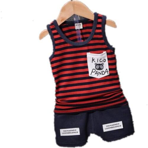 Baby Boys Cotton Out Clothes Summer Children Striped Cartoon Pocket Vest Shorts 2Pcs/sets Infant Kids Fashion Toddler Tracksuits