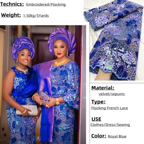 2021 Fashion Sequins Lace Fabric With Velvet Sequins For Bridal Dress Luxury Evening Dress French Lace 5 yards 4340B