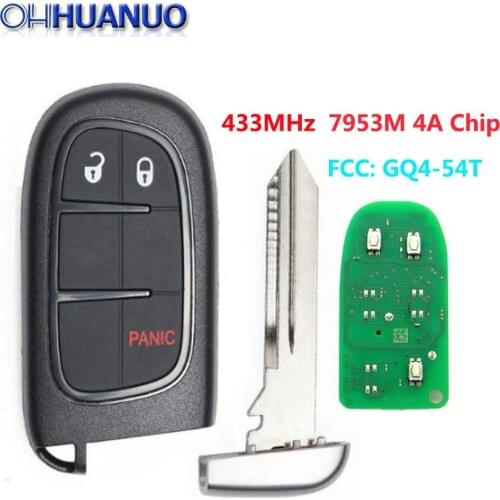 3 button Smart Remote Key Fob 433MHz 7953M 4A Chip FCC: GQ4-54T for Jeep Cherokee RAM RAM 1500 2500 3500 + Uncut Blade