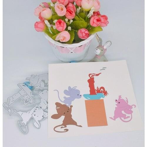 3 mice stealing oil candle metal cutting mold scrapbook DIY photo album photo frame decoration card
