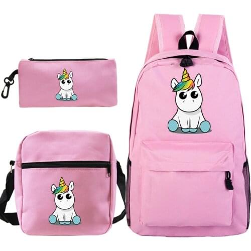 3Pcs Set Unicorn Backpacks For Boys Girls Teenager Canvas School Bags Kids Bookbag Travel Rucksack Shoulder Bags Pen Bag Mochila