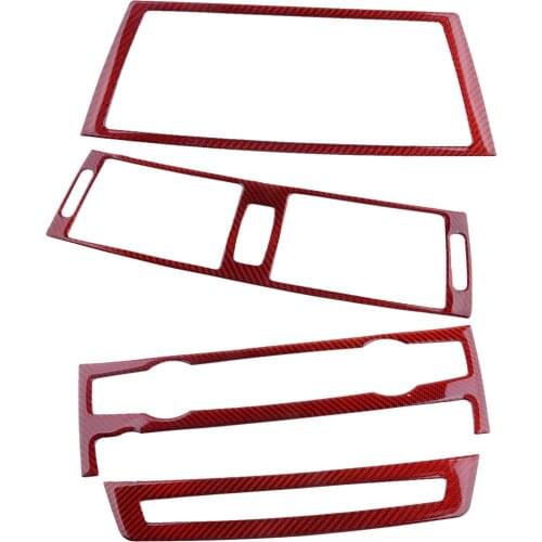 4pcs Car Red Carbon Fiber Front Center Console Control Kit Cover Trim Fit for BMW X5 X6 E70 E71 2008 2009 2010 2011 2012 2013