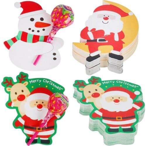 50pcs Christmas Santa Claus Snowman Lollipop Decorative Paper Card Candy Holder Lolly Covers Package Decor kids Navidad Gifts