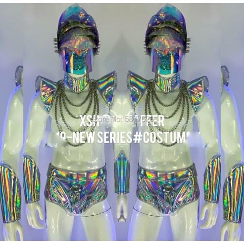 Space future armor Nightclub GOGO Mens Laser Space Headdress Costume Dance Team Mens Performance Costumes