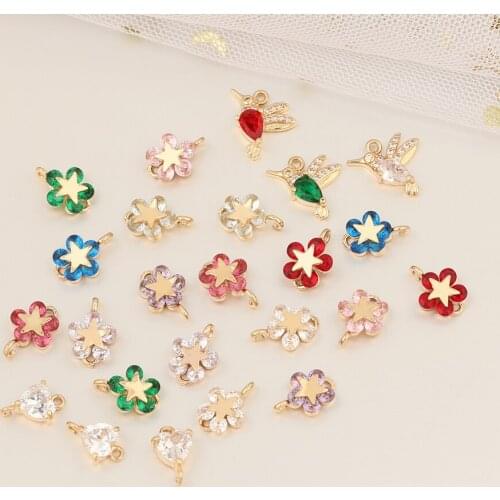 HAOSAW 6Pcs Jewelry Accessories/CZ Charms/Flower Shape/Connectors/DIY Earrings Making/Hand Mades/Jewelry Findings & Components
