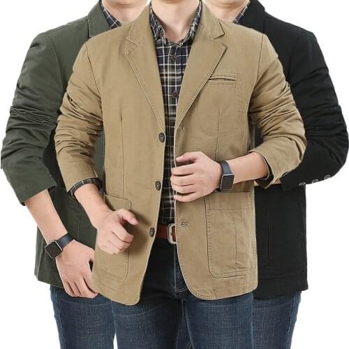 Spring Autumn Blazer Jacket Men Pure Cotton Slim Casual Fashion Military Jacket Men Clothing Plus Size M-5XL Jaqueta Masculina