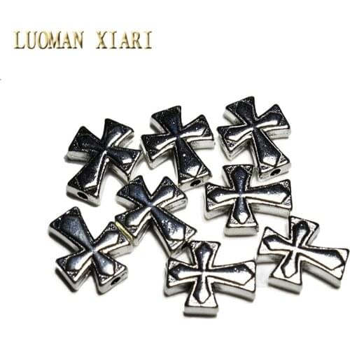 Wholesale 10pcs/20pcs Lot Vintage Silvery Alloy Beads Cross Prayer Spacers Beads Charms DIY For Jewelry Making Bracelet 11*13 mm