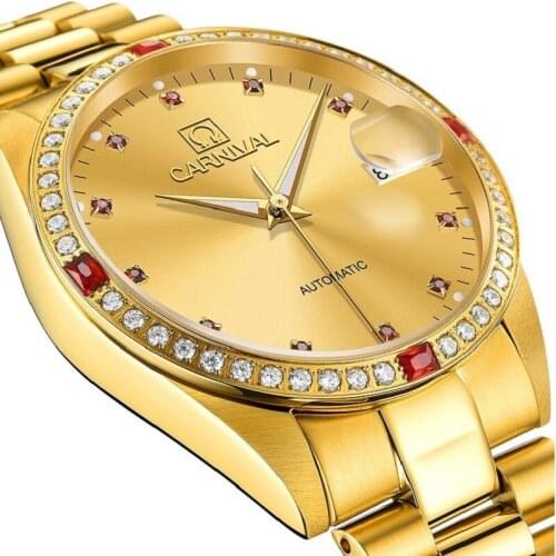 CARNIVAL Luxury Golden Business Men Watch Top Brand Automatic Watch Men Complete Calendar Waterproof luminous mechanical watches
