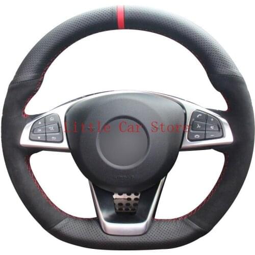 Black Leather Black Suede Red Marker Car Steering Wheel Cover For Mercedes-Benz C200 C250 C300 B250 B260 A200 A250