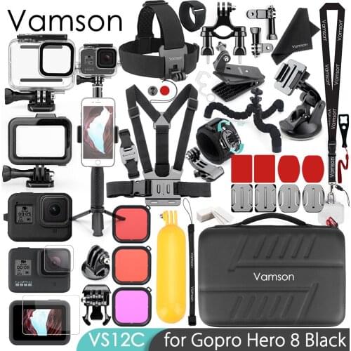 Vamson for Gopro 8 Black Waterproof Housing case for Gopro Accessories Kit Tripod monopod Mount for GoPro Hero 8 Camera VS12