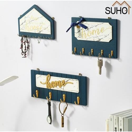 Home Wall Hanging Wood Key Hook Holder Wall Organizer Rectangle Shape House Key Rack Hooks Coat Hanger Home Decor Coat Hook