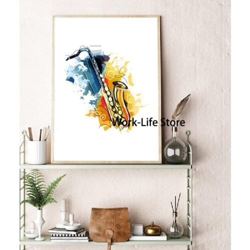 Watercolor Music Saxophone Guitar Canvas Paintings Posters and Prints Wall Art Picture for Living Room Home Decoration No Frame