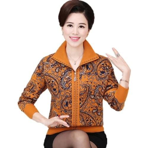Middle-Aged Elderly Cashmere Sweater Spring Autumn Knitted Sweater Cardigan Jacket Large Size Casual Zipper Outerwear Female Top